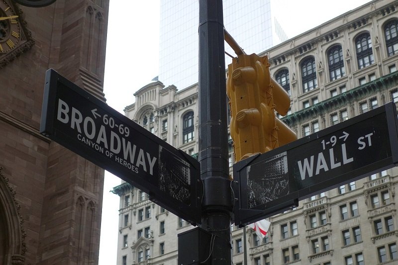 Drogowskaz na Broadway i Wall Street